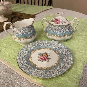 Royal Albert Enchantment Blue and Gold Floral Serveware Set